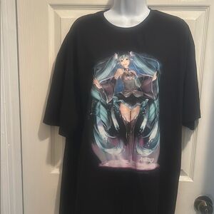 Unisex Anime Graphic Black T-Shirt Size Large